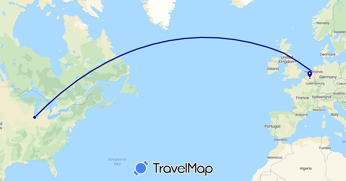 TravelMap itinerary: driving in Belgium, United Kingdom, Netherlands, United States (Europe, North America)